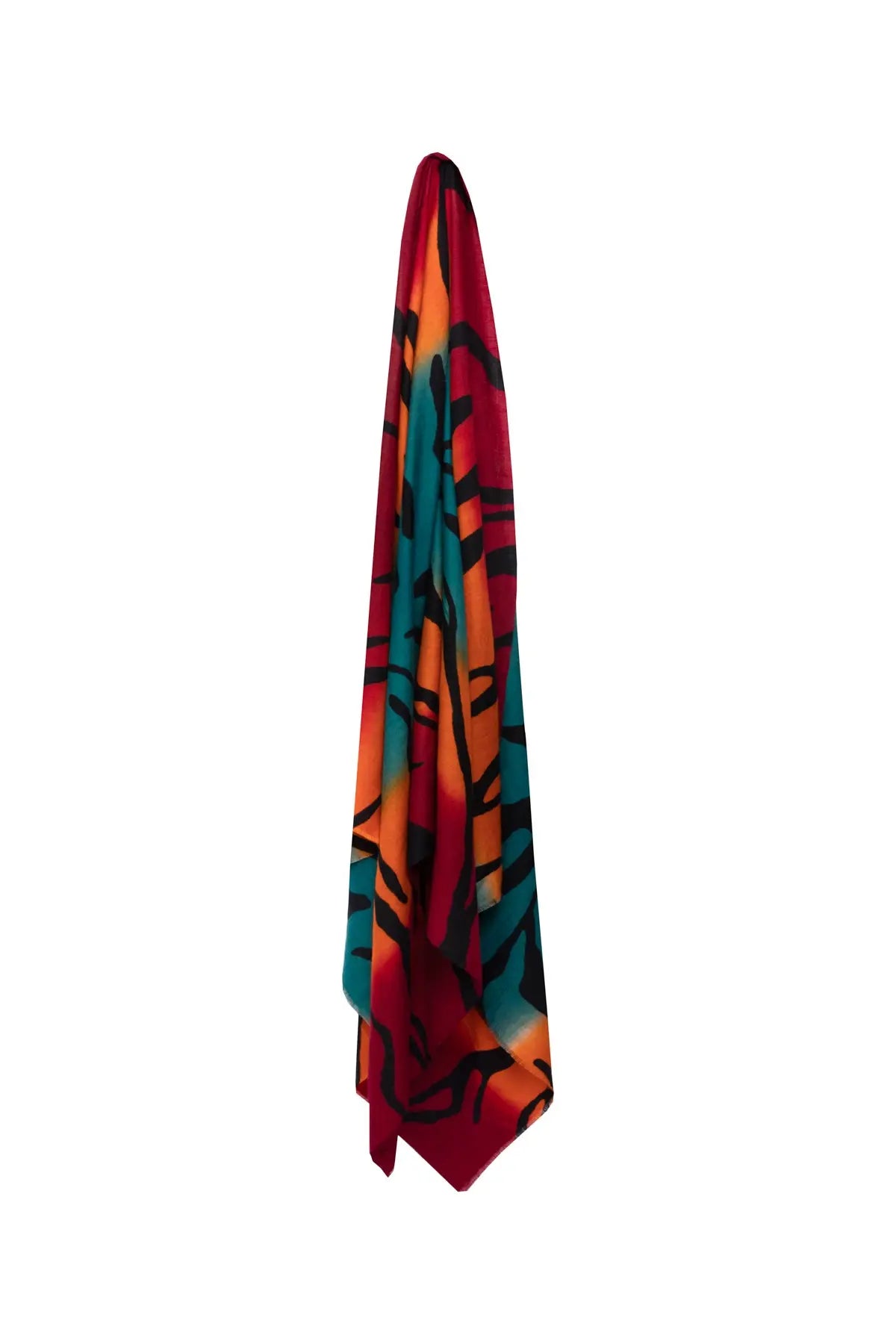 Tiger Hand-painted Ombres Shawl - Red, Orange & Blue Debonnaire