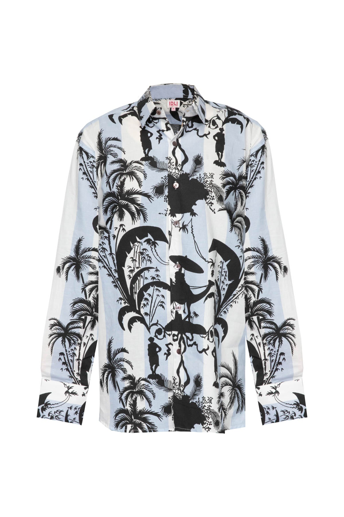 Men's Shirt - Blue Stripe Black Camel Print