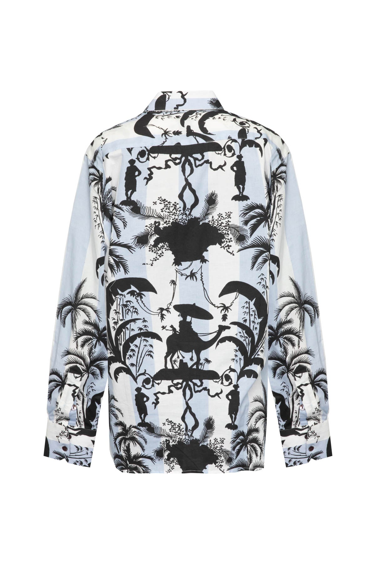 Men's Shirt - Blue Stripe Black Camel Print