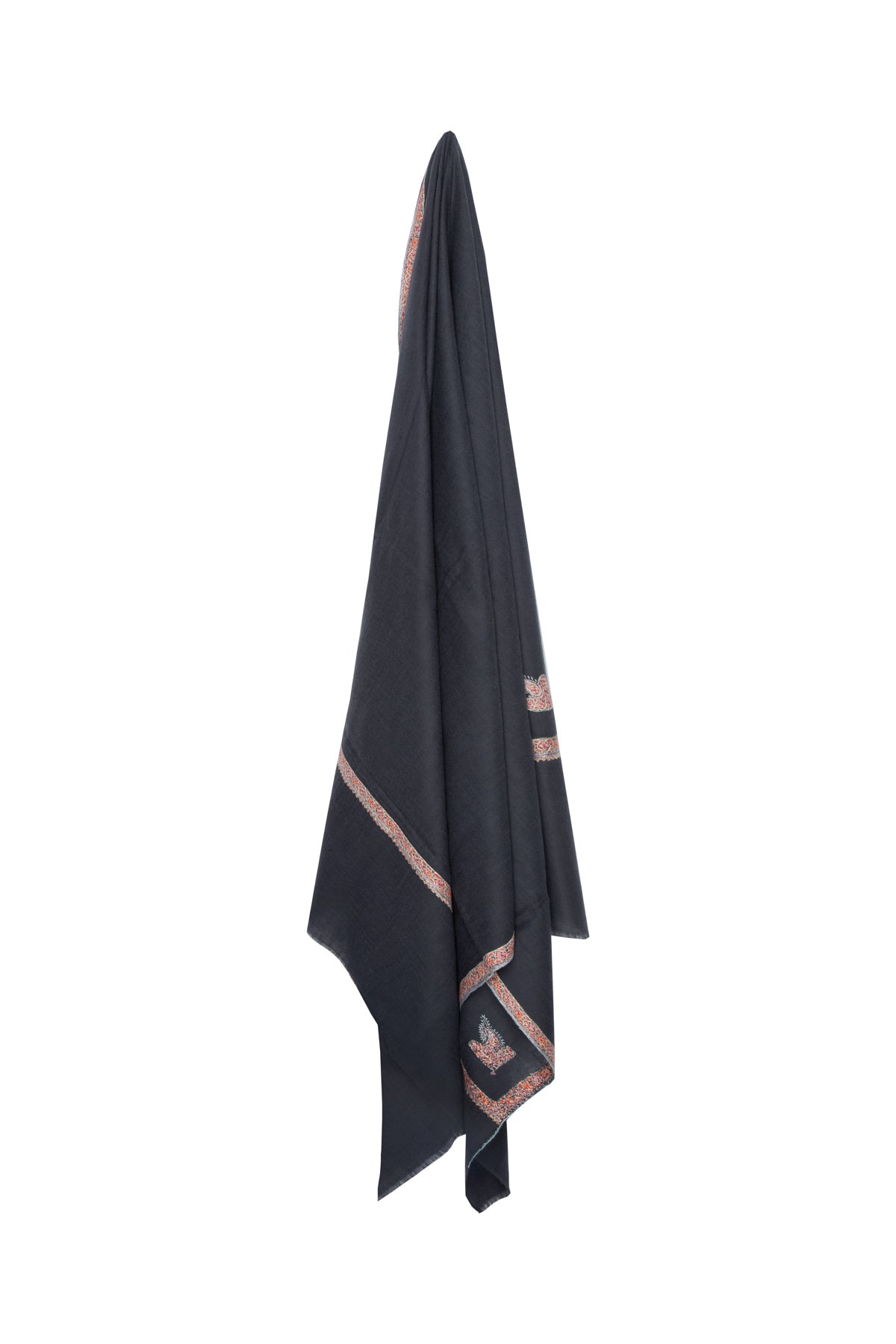 Border Embroidered Cashmere Pashmina Shawl- Grey