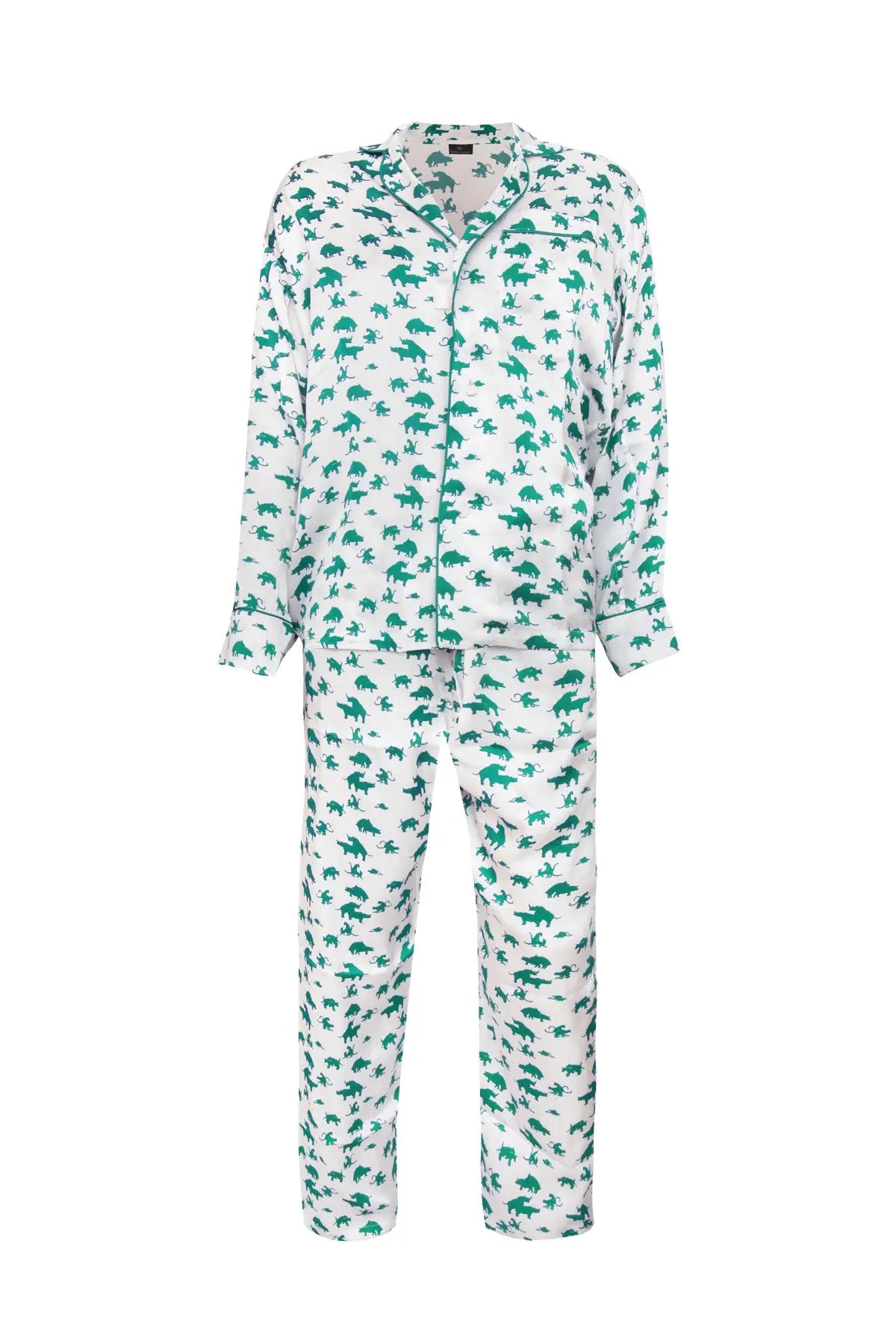 Naughty Print Silk Pyjamas - Green Debonnaire
