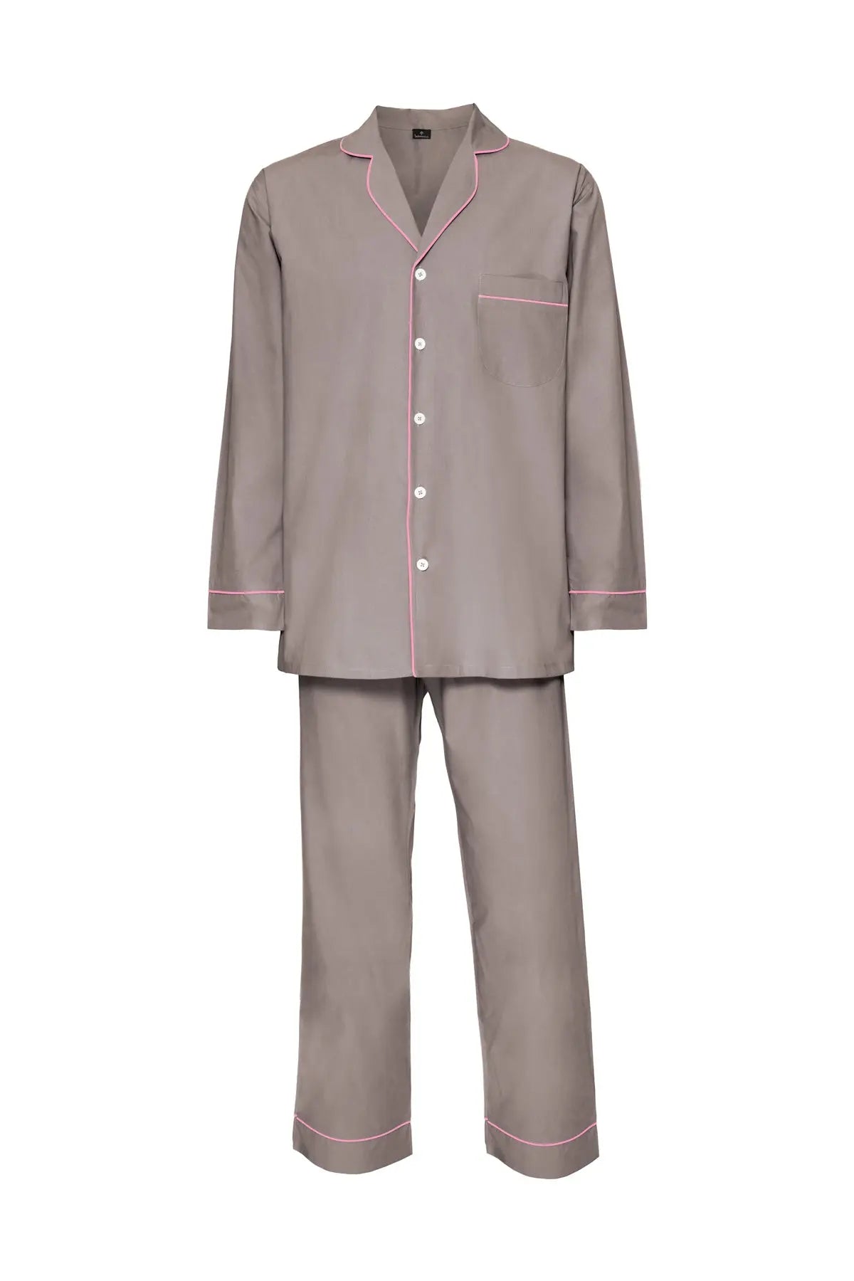 Men's Cotton Pyjamas - Grey & Pink Piping Debonnaire
