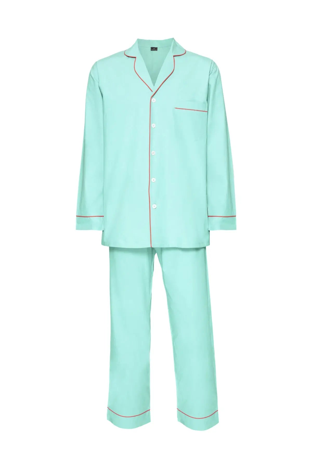 Men's Cotton Pyjamas - Turquoise & Coral Piping Debonnaire