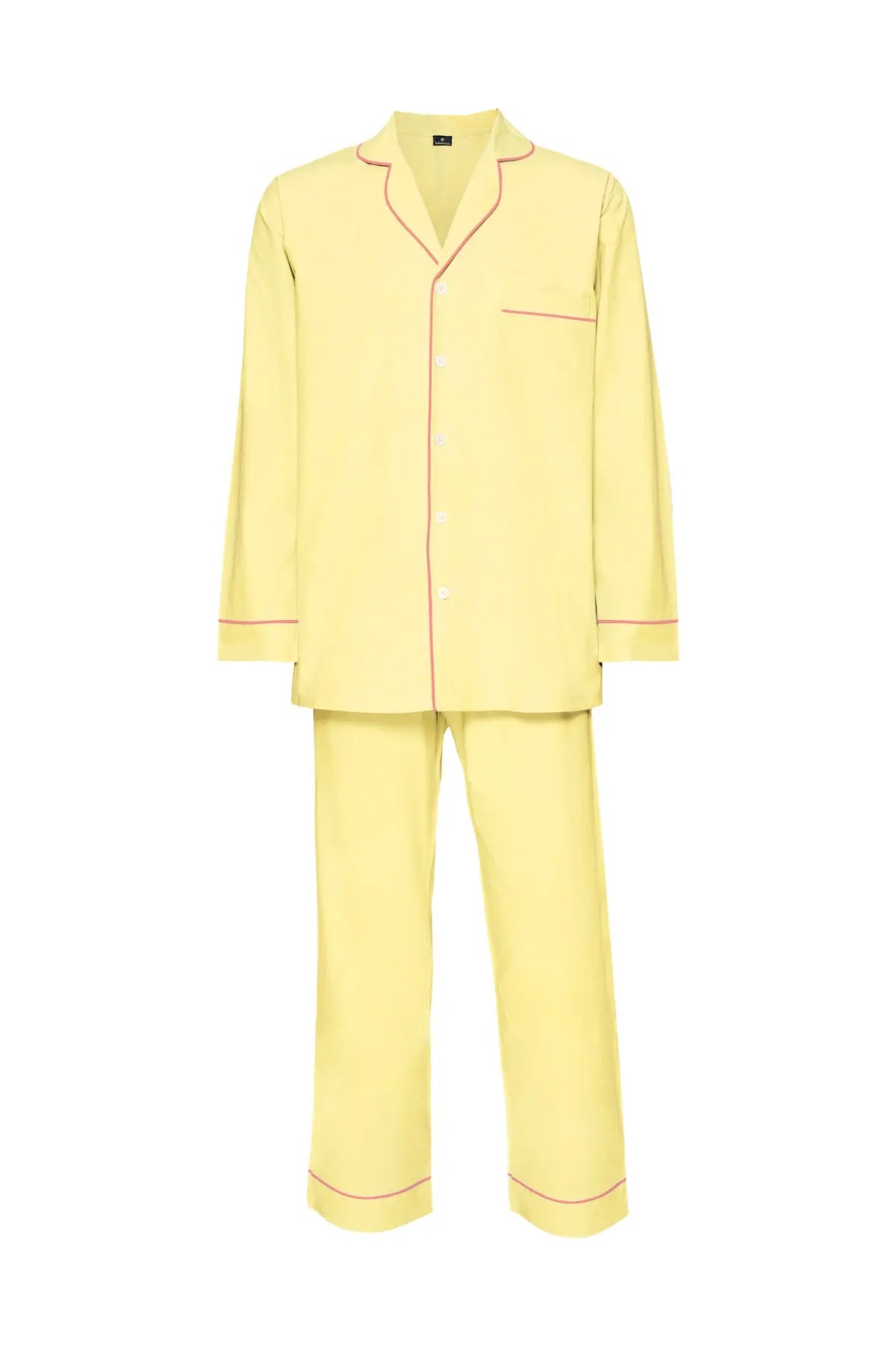 Men's Cotton Pyjamas - Yellow & Pink Piping Debonnaire