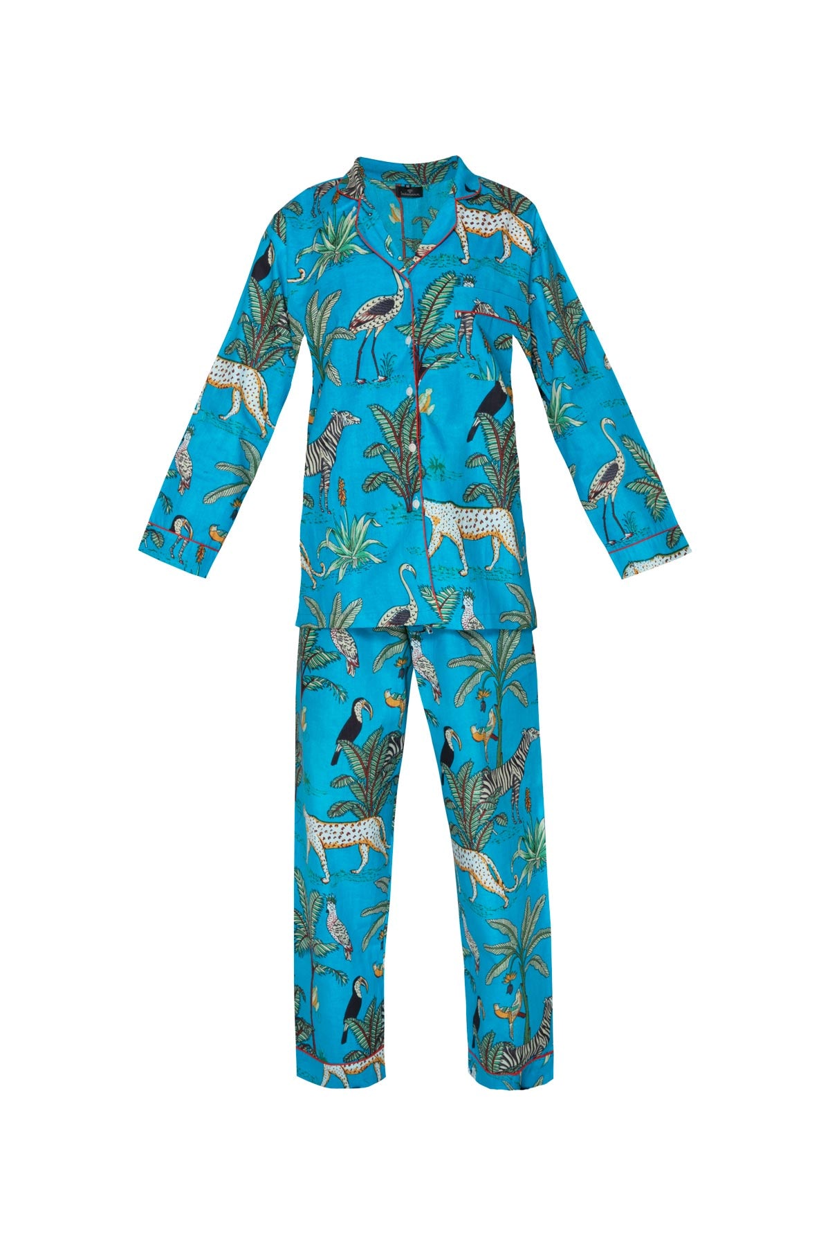 Cotton Jungle Print Pyjamas - Bright Lapis Blue