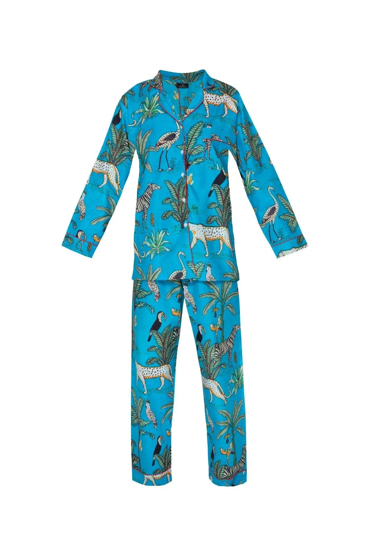 Cotton Jungle Print Pyjamas - Bright Lapis Blue Debonnaire