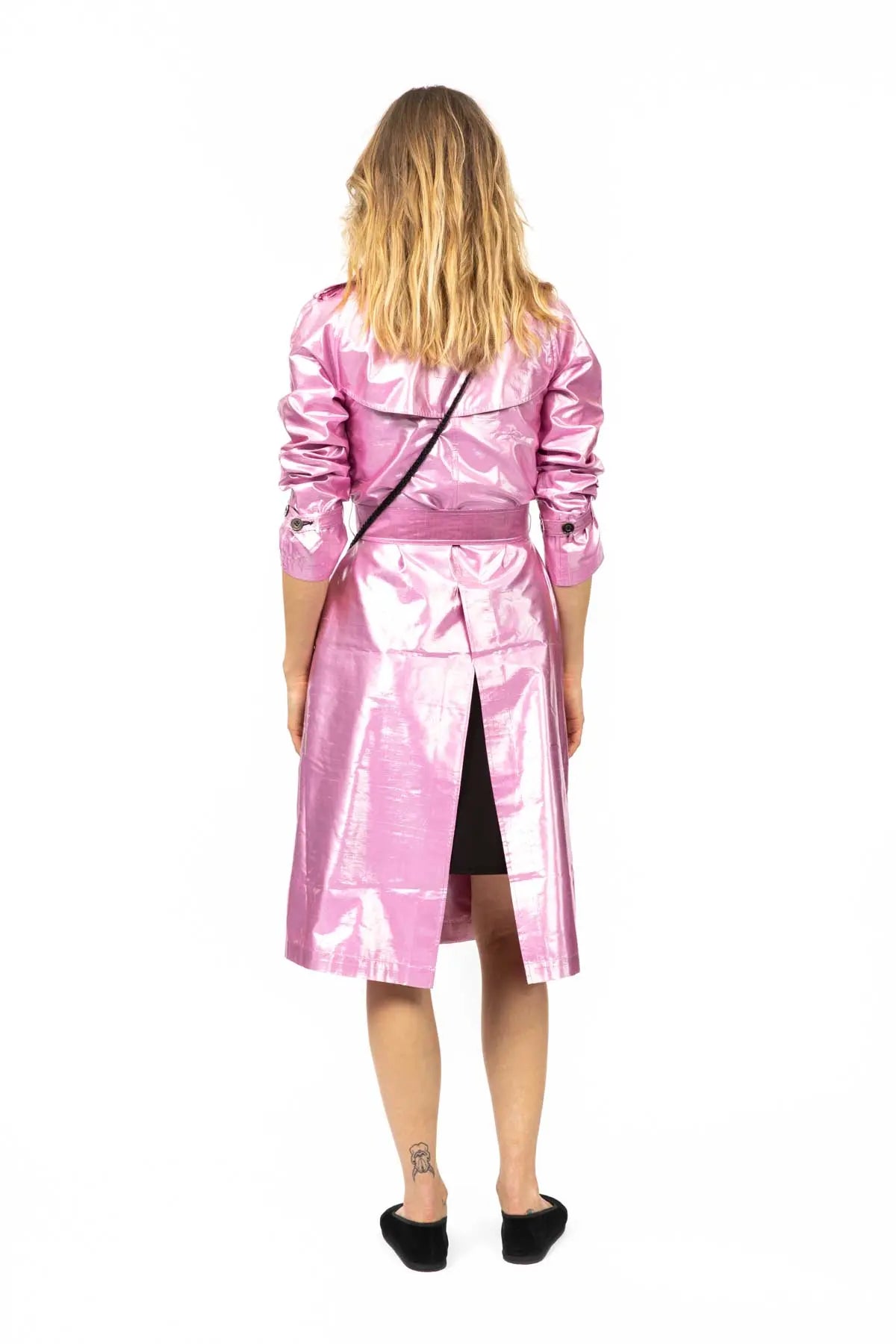 Metallic Silk Trench - Dusty Pink Debonnaire