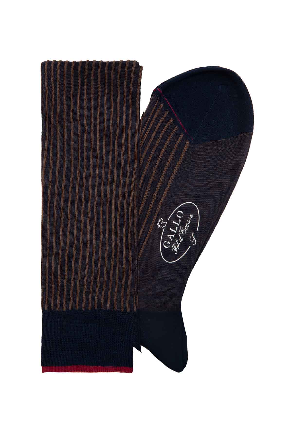 Italian Ribbed Socks - Navy & Brown Gallo