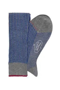 Italian Ribbed Socks - Grey & Blue Gallo