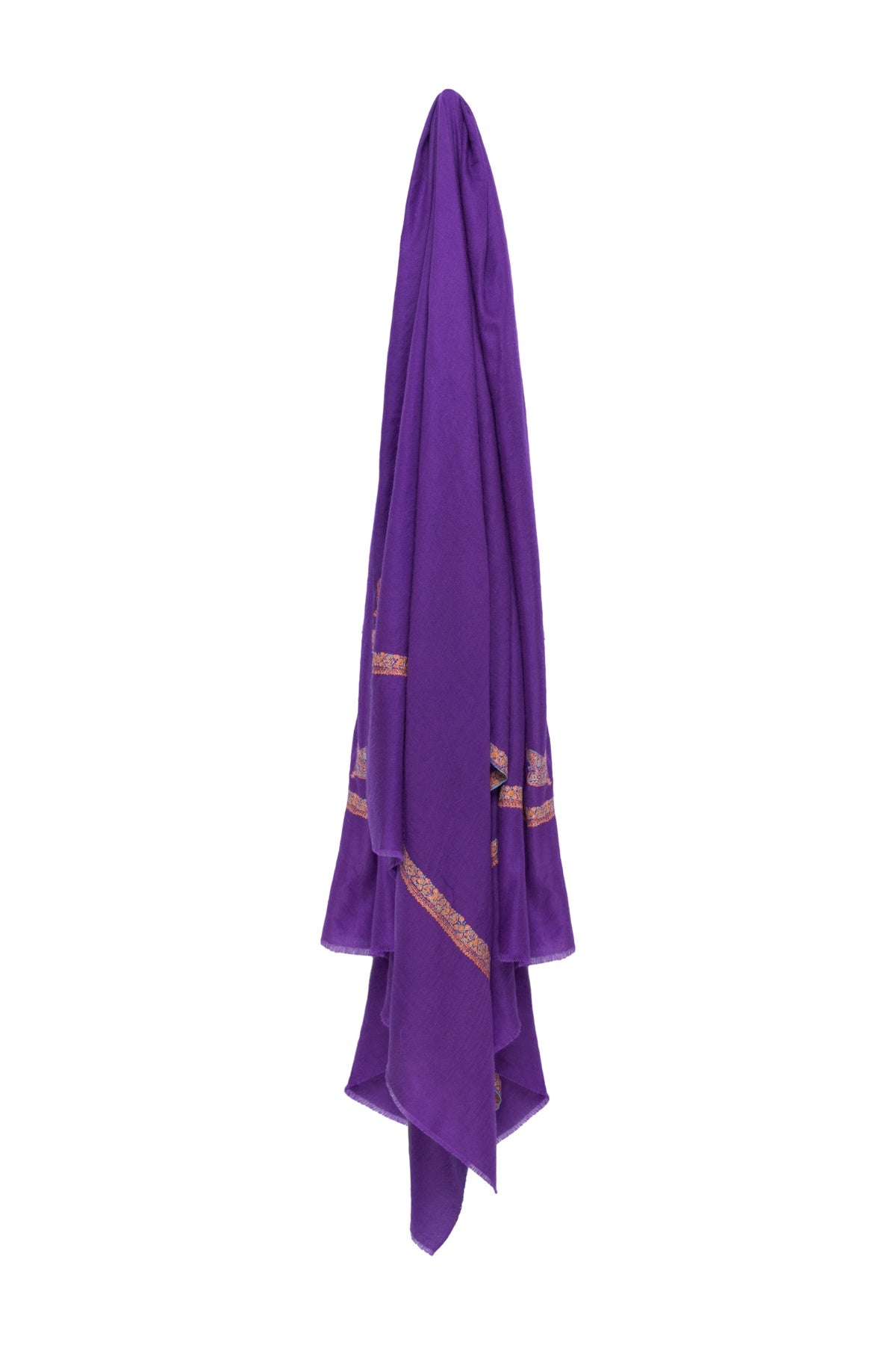 Border Embroidered Cashmere Pashmina Shawl - Bright Purple