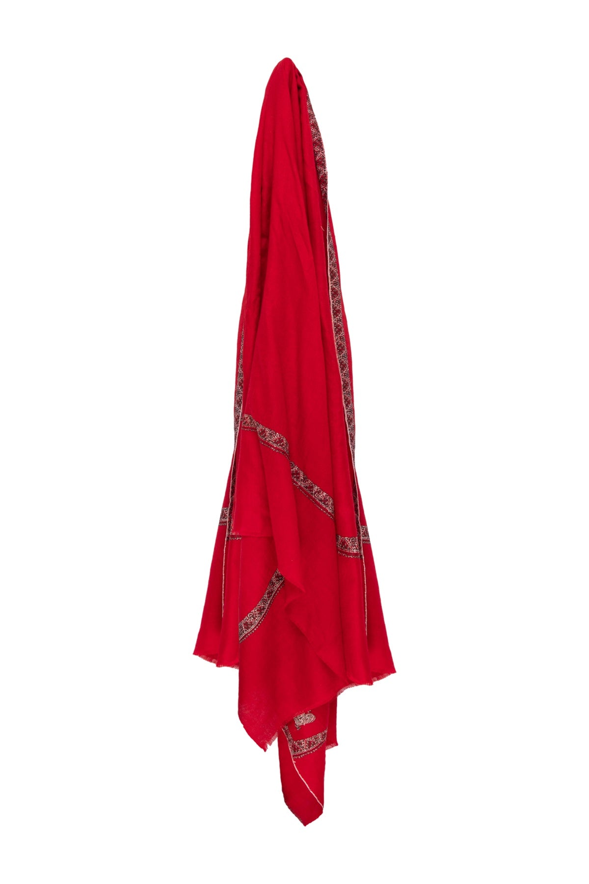 Border Embroidered Cashmere Pashmina Shawl - Red