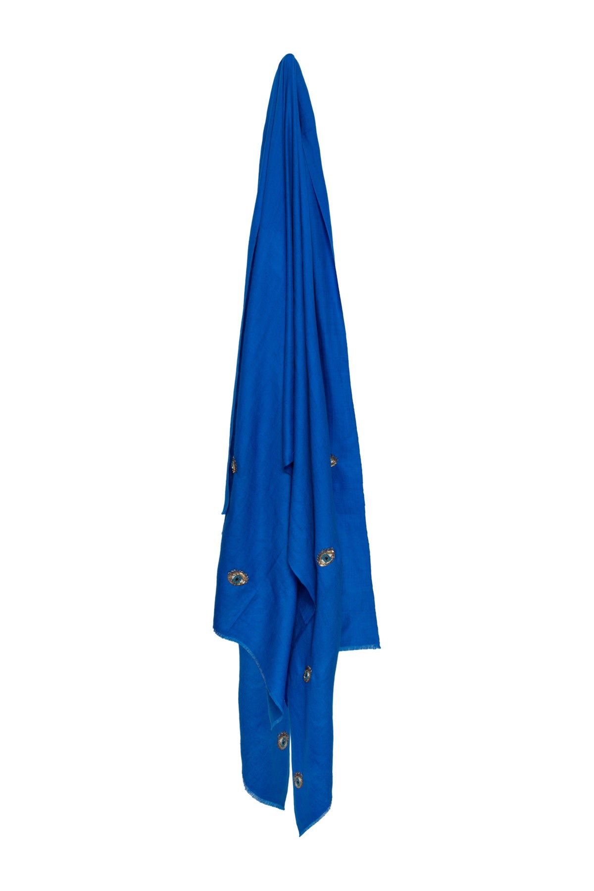 Eye Embroidered Pashmina Shawl - Azure Blue