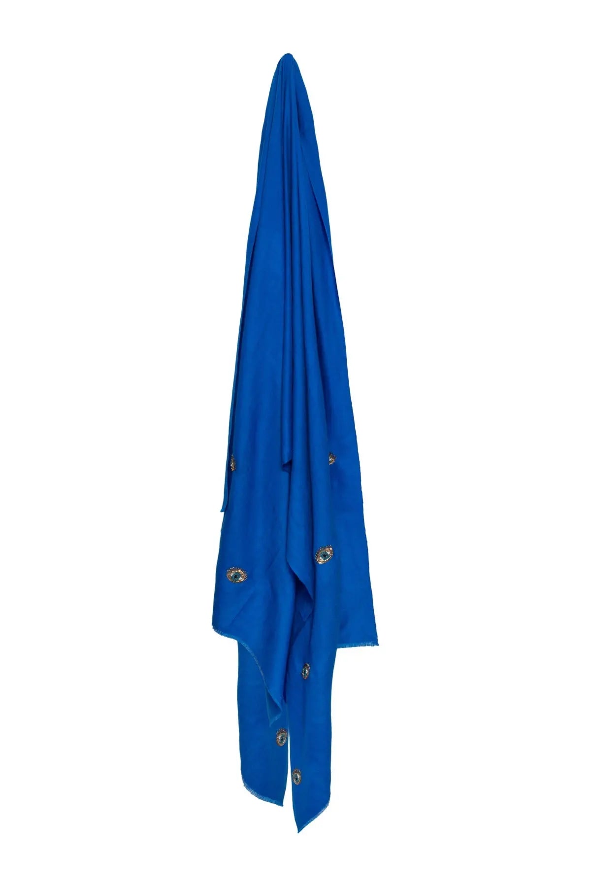 Eye Embroidered Pashmina Shawl - Azure Blue Debonnaire