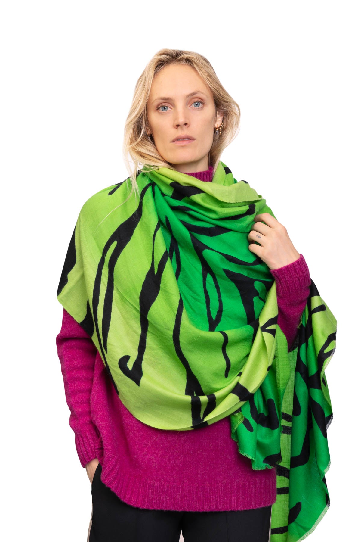 Tiger Hand-painted Ombres Shawl - Green & Lime