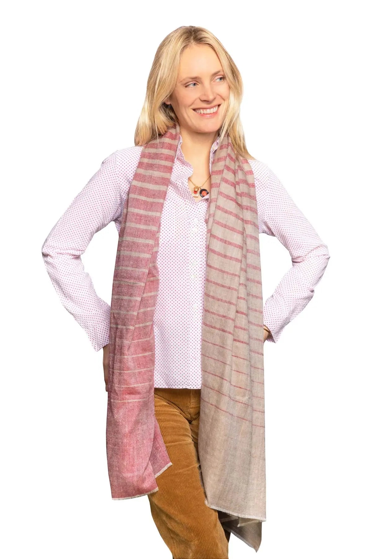 Multi Stripe Pashmina Shawl - Red & Beige Debonnaire