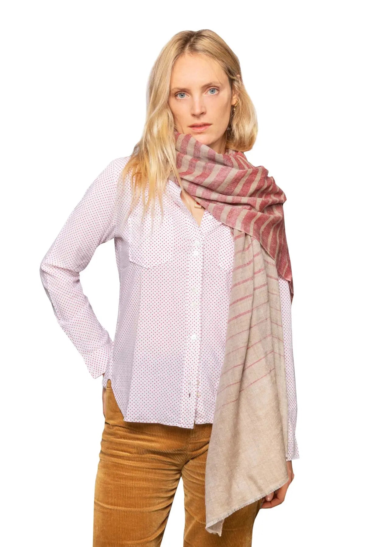 Multi Stripe Pashmina Shawl - Red & Beige Debonnaire