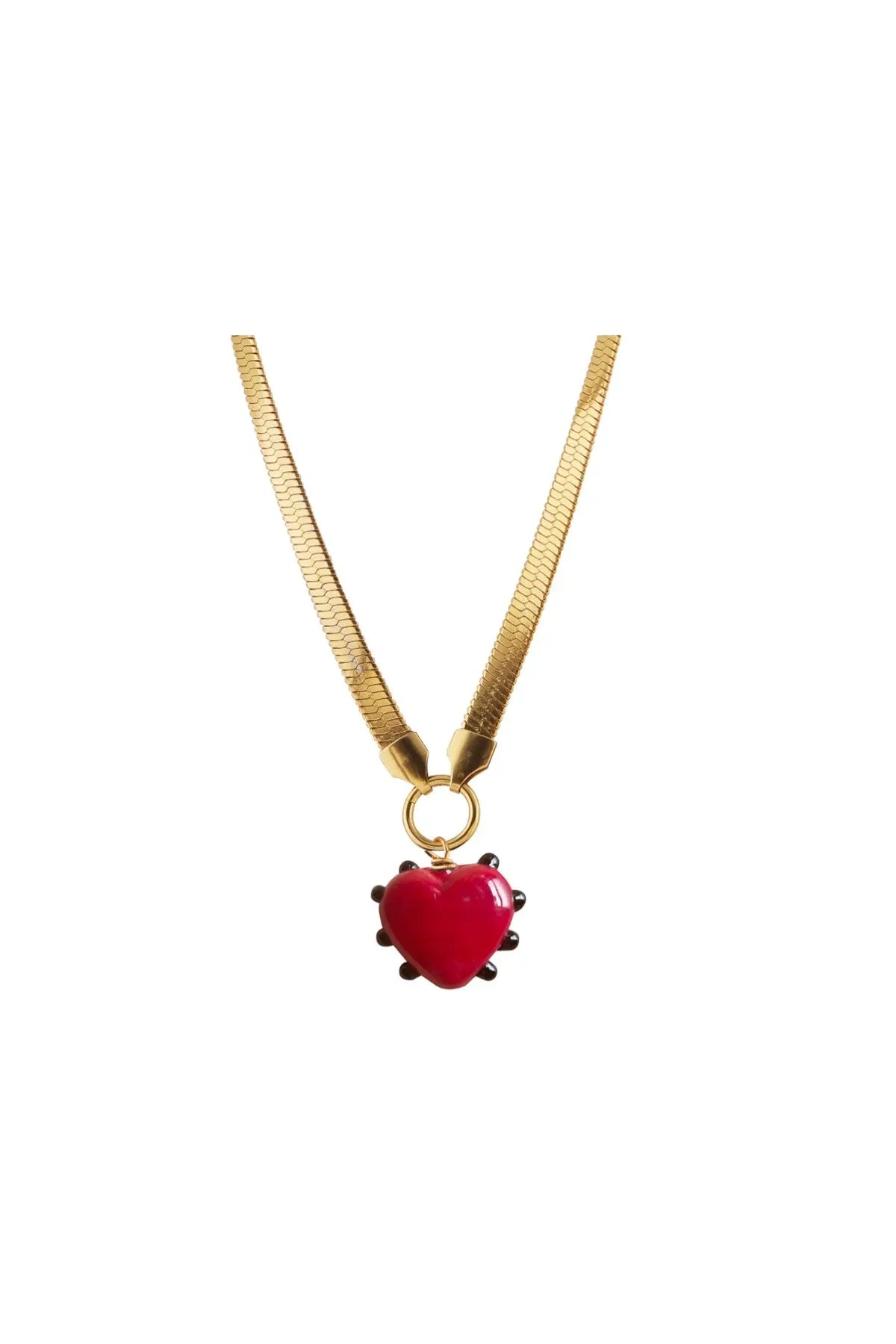 Milagros Heart Snake Chain Necklace - Red & Black Sandralexandra