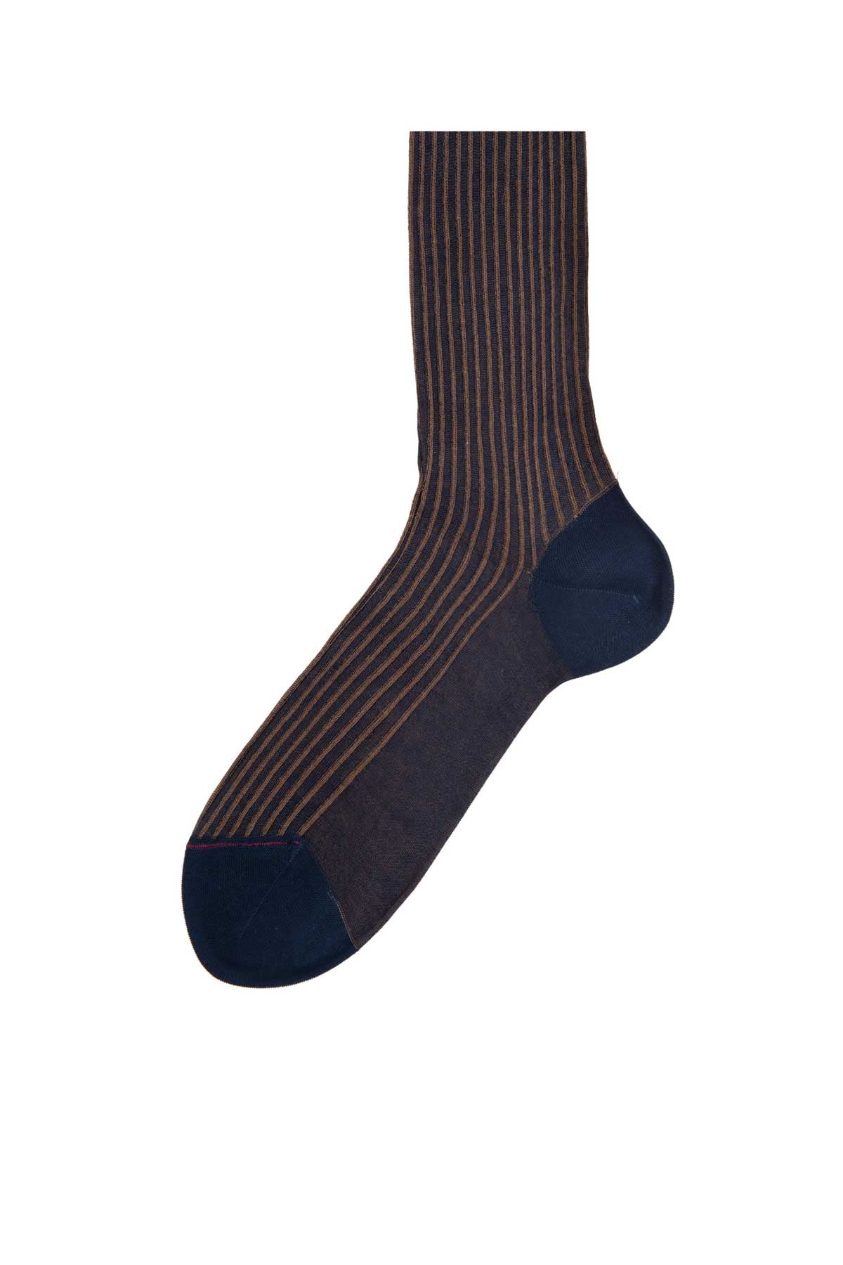 Italian Ribbed Socks - Navy & Brown