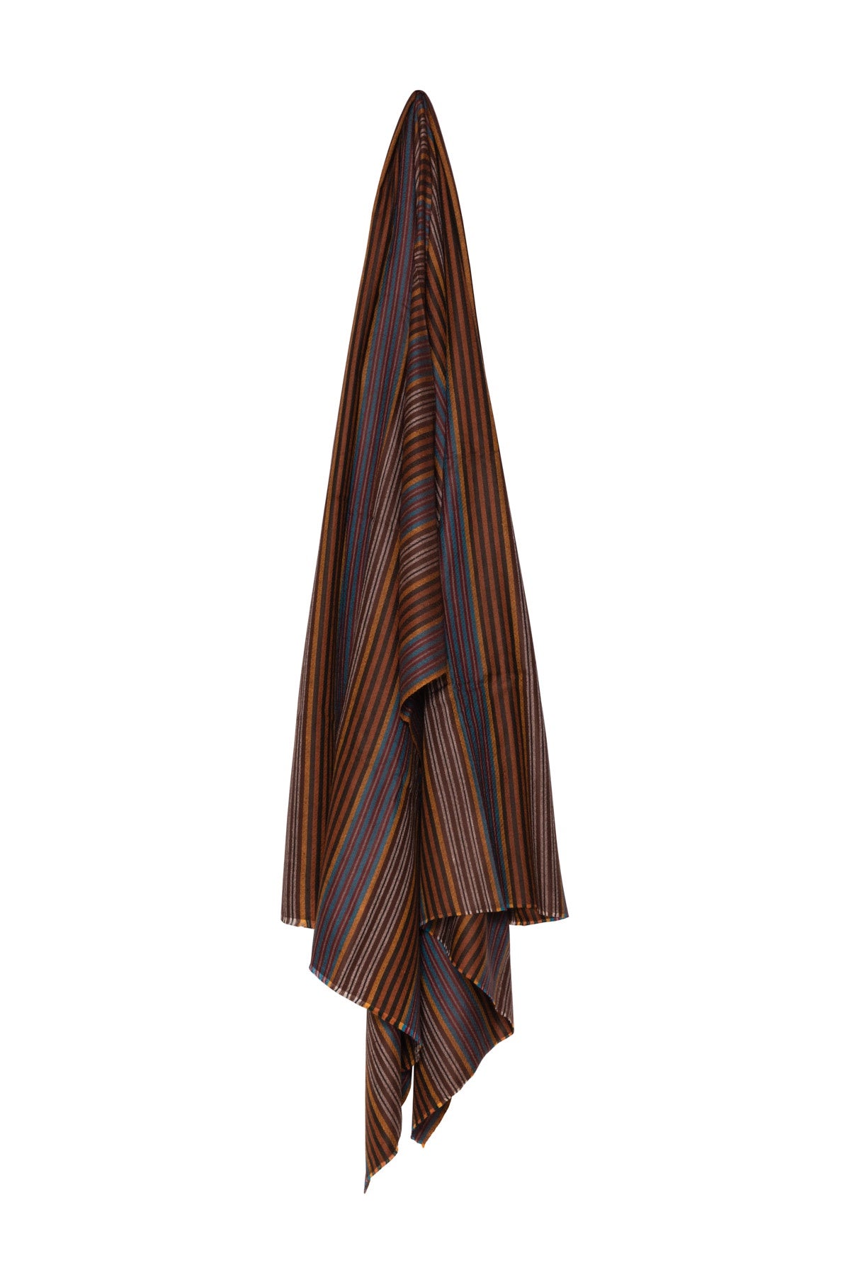 Multi Stripe Pashmina Shawl - Thin Brown, Orange & Blue