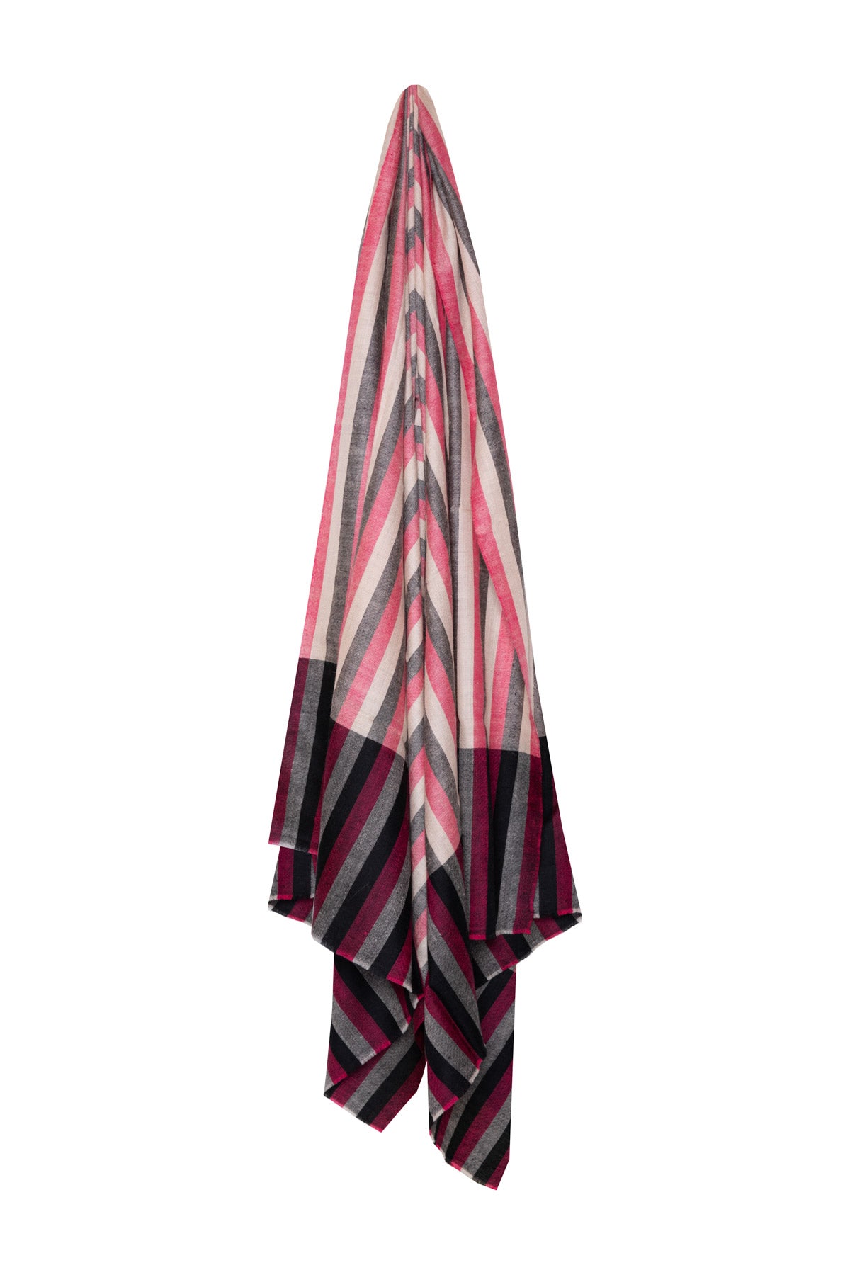 Multi Stripe Pashmina Shawl - Red, Black & Beige