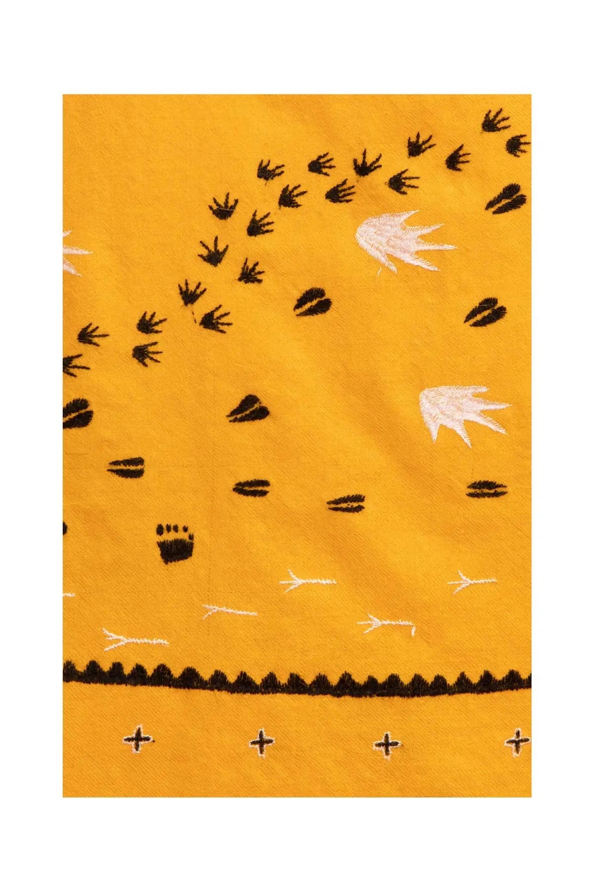 Footprints Embroidered Pashmina Shawl - Yellow Debonnaire