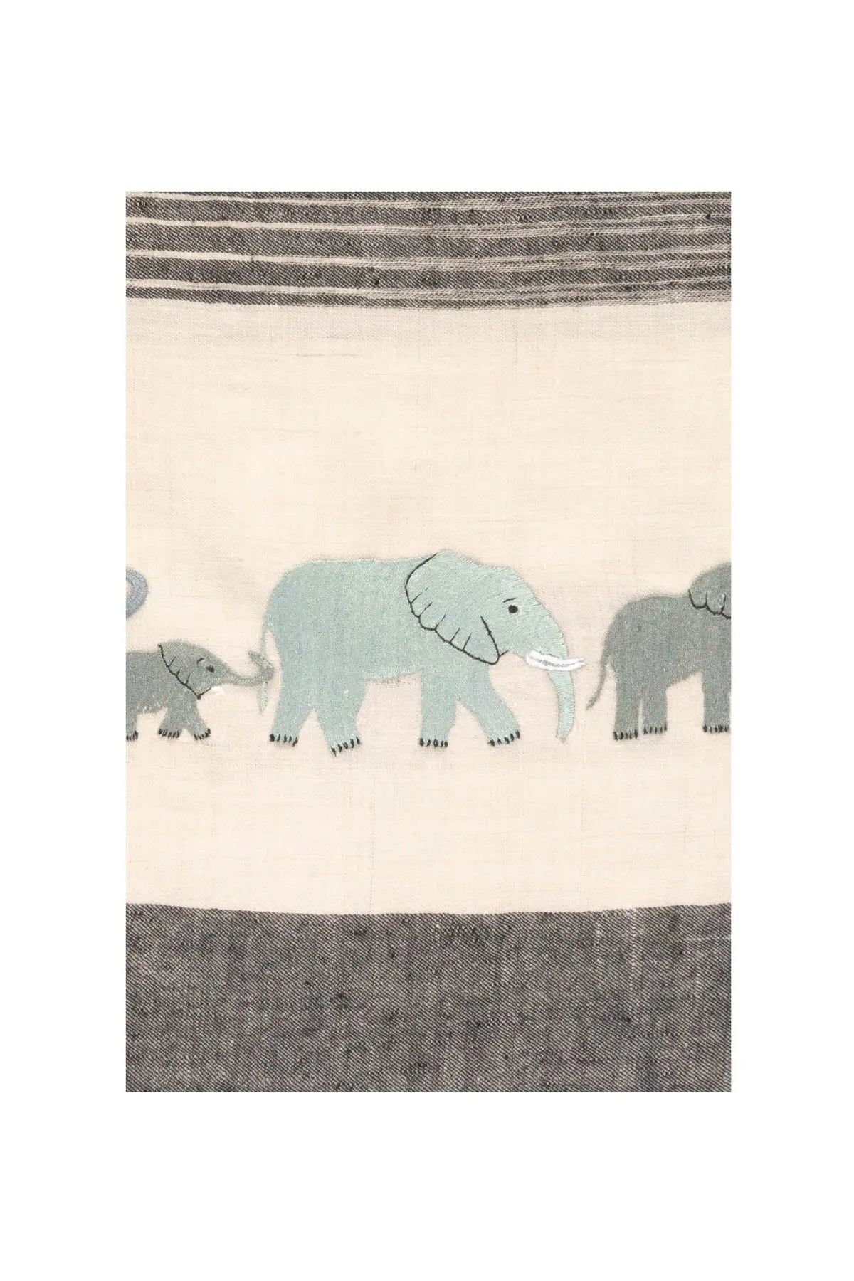 Elephant Embroidered Pashmina - Grey, White & Blue Debonnaire