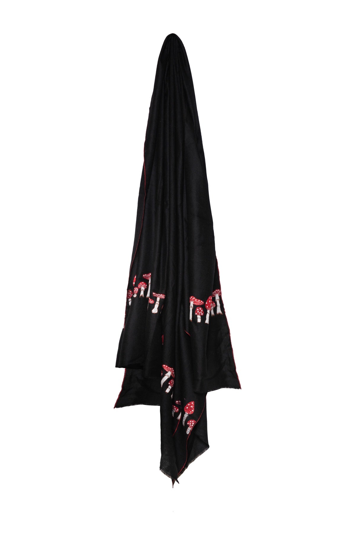 Mushroom Embroidered Pashmina Shawl - Black