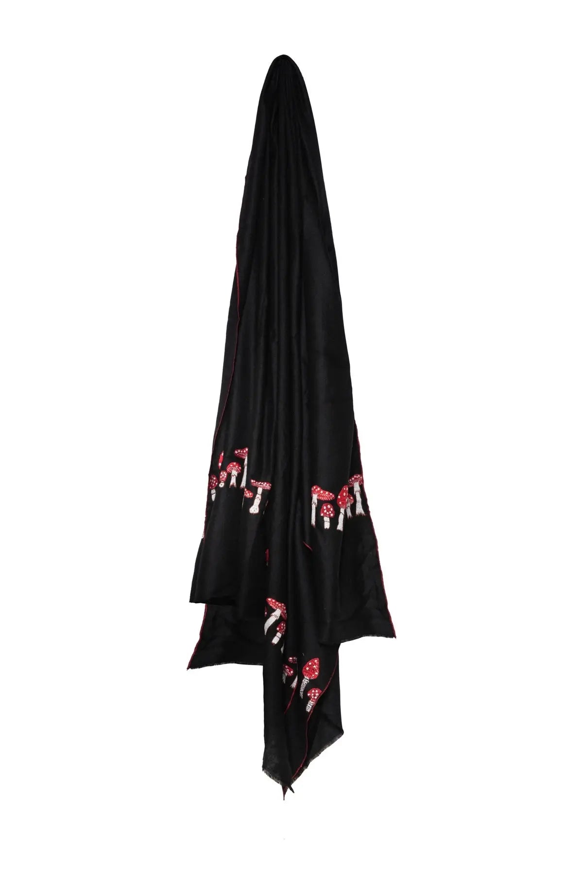 Mushroom Embroidered Pashmina Shawl - Black Debonnaire