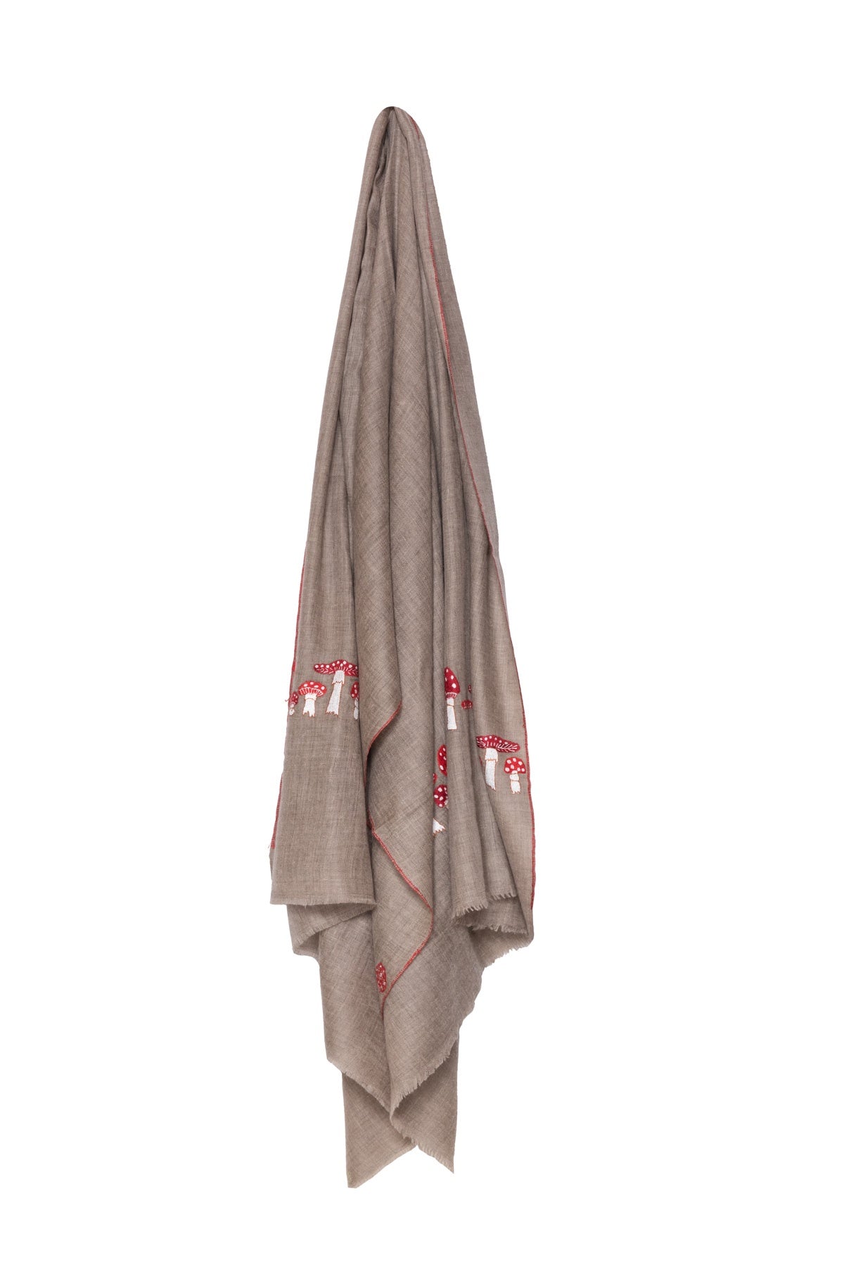 Mushroom Embroidered Pashmina Shawl - Taupe