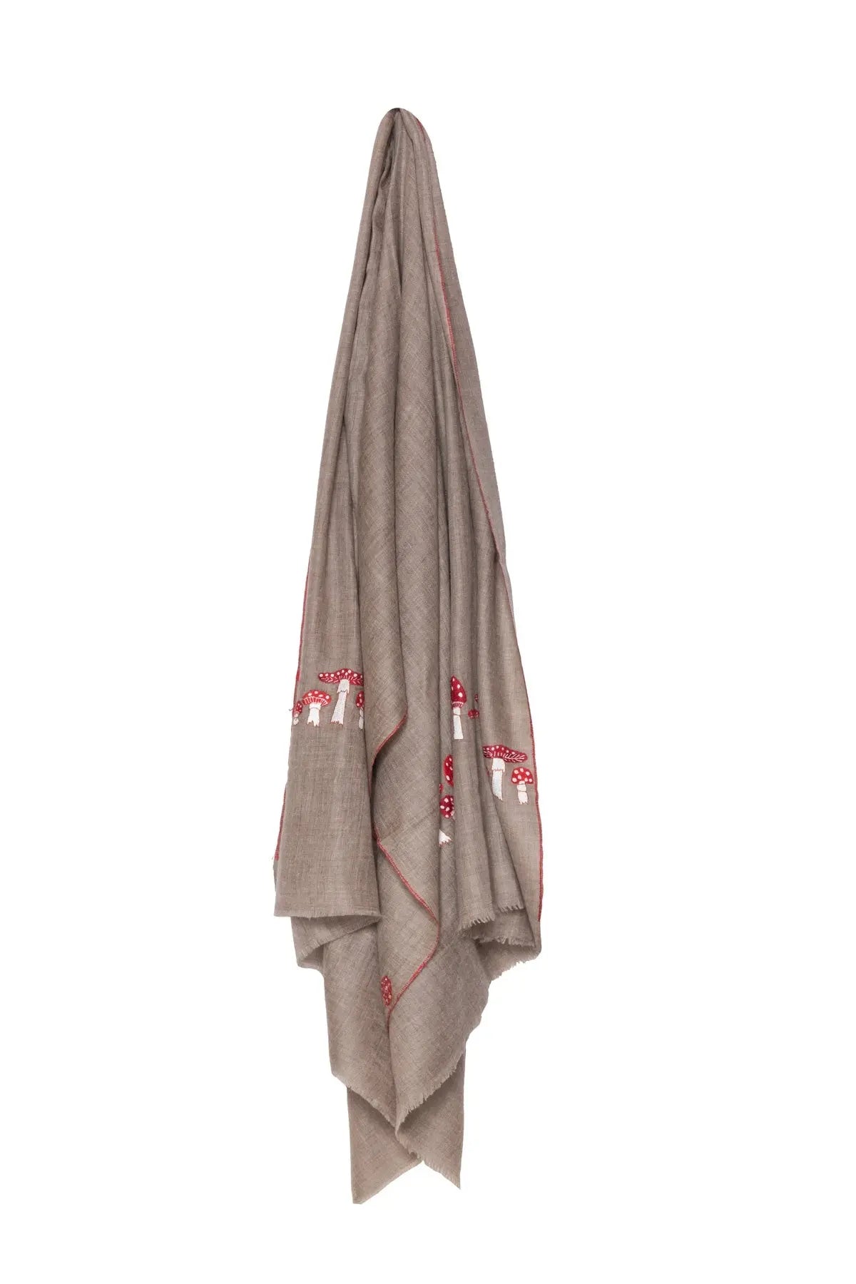 Mushroom Embroidered Pashmina Shawl - Taupe Debonnaire