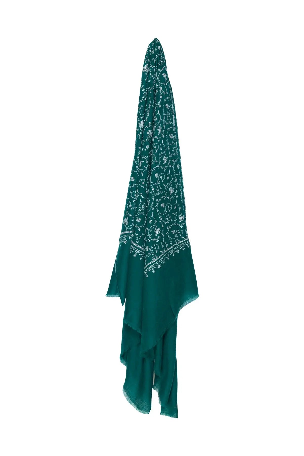 Full Floral Embroidered Pashmina Shawl - Green & White Debonnaire