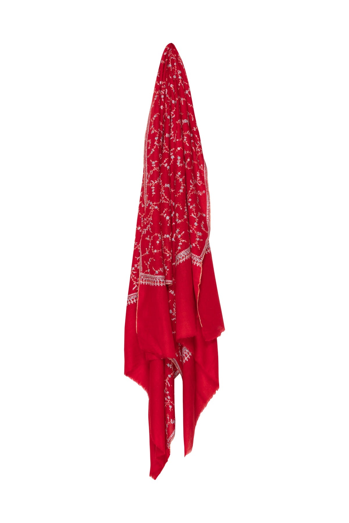 Full Floral Embroidered Pashmina Shawl - Red & Grey