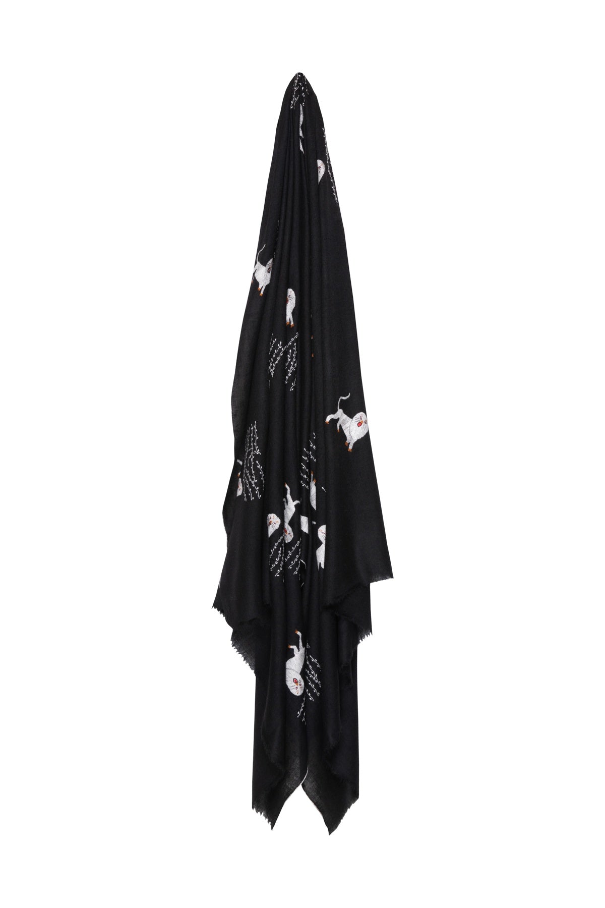 Lion Embroidered Pashmina Shawl - Black