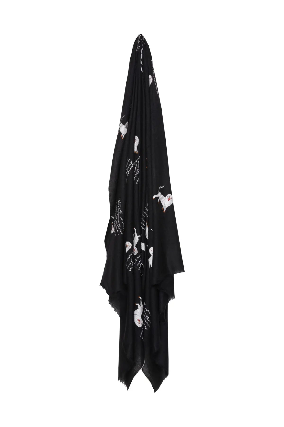 Lion Embroidered Pashmina Shawl - Black Debonnaire
