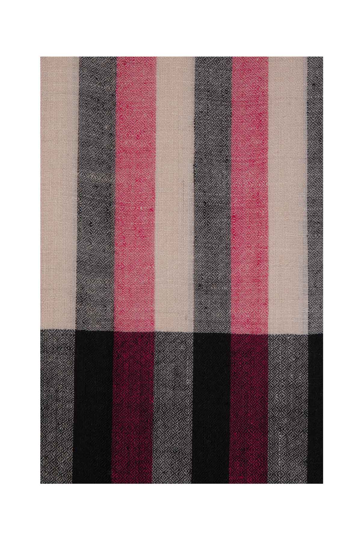 Multi Stripe Pashmina Shawl - Red, Black & Beige