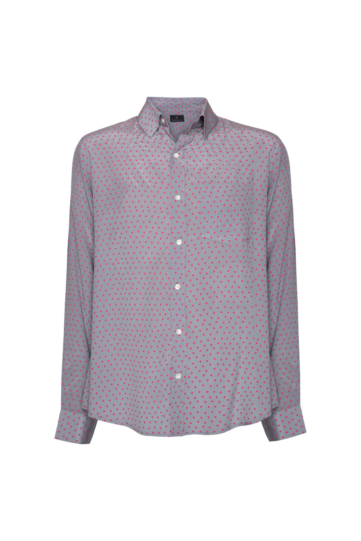 Men's Silk Shirt - Grey & Red Hearts