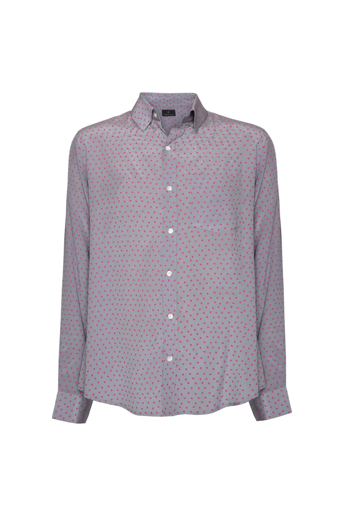 Men's Silk Shirt - Grey & Red Hearts Debonnaire