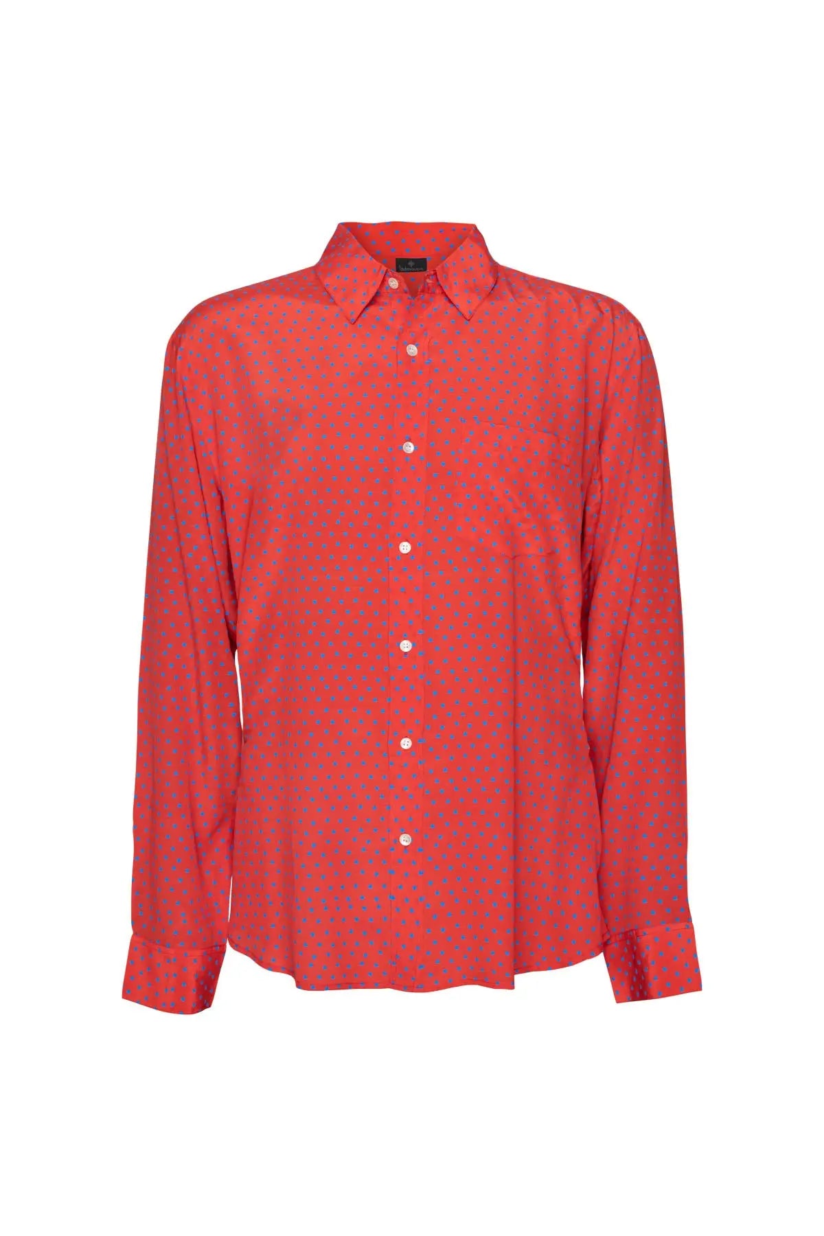 Men's Silk Shirt - Red & Blue Hearts Debonnaire