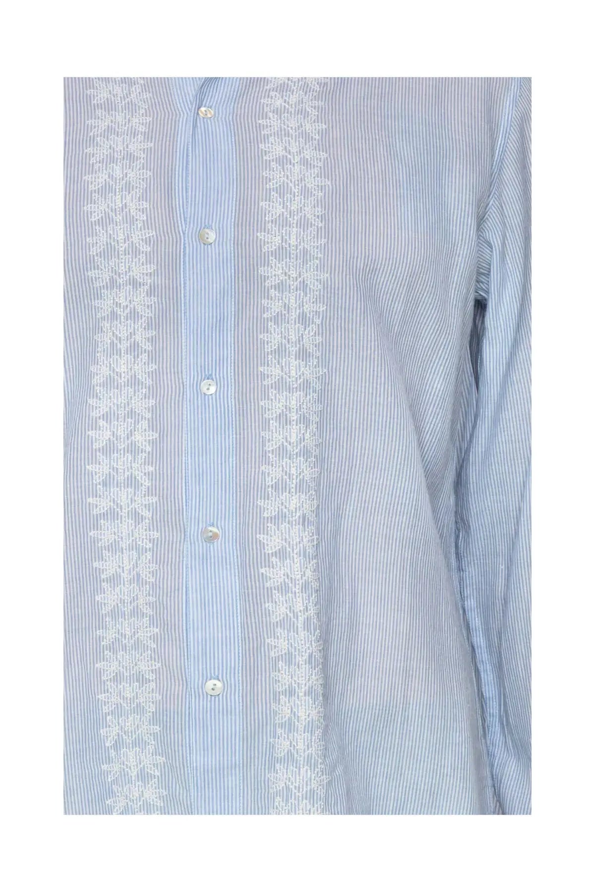 Men's Cotton Embroidered Shirt - Pale Blue Kalyan