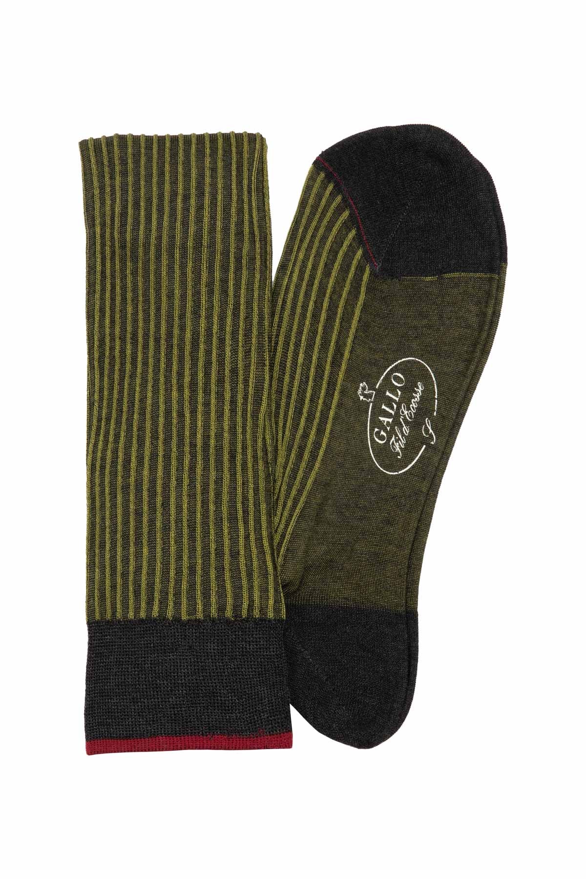Italian Ribbed Socks - Khaki & Lime