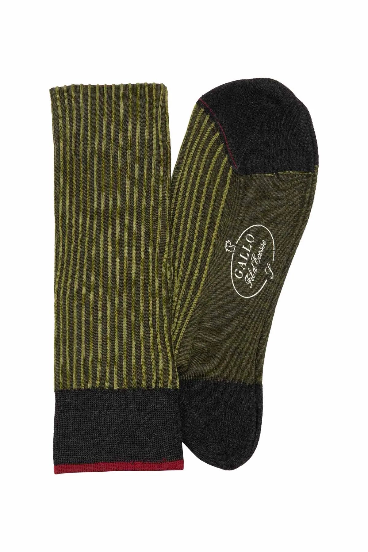 Italian Ribbed Socks - Khaki & Lime Gallo
