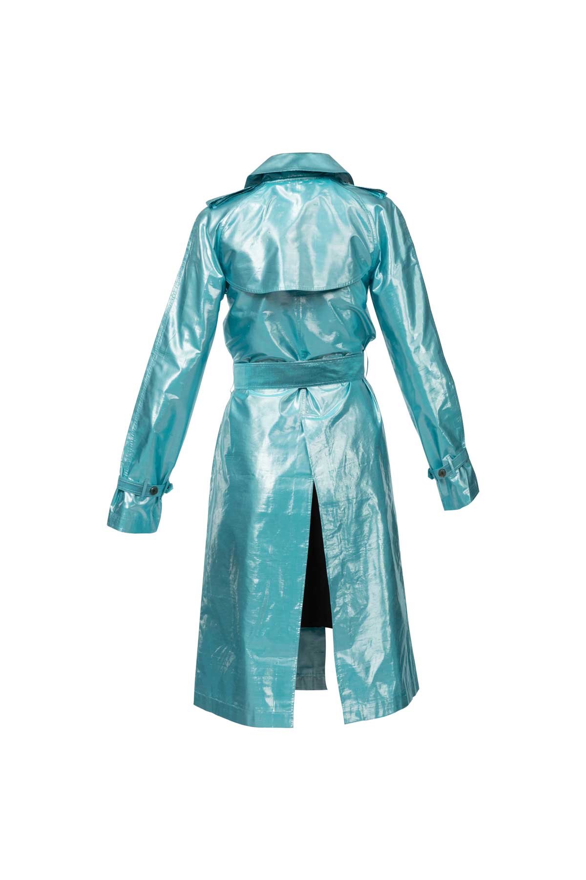 Metallic Silk Trench - Turquoise