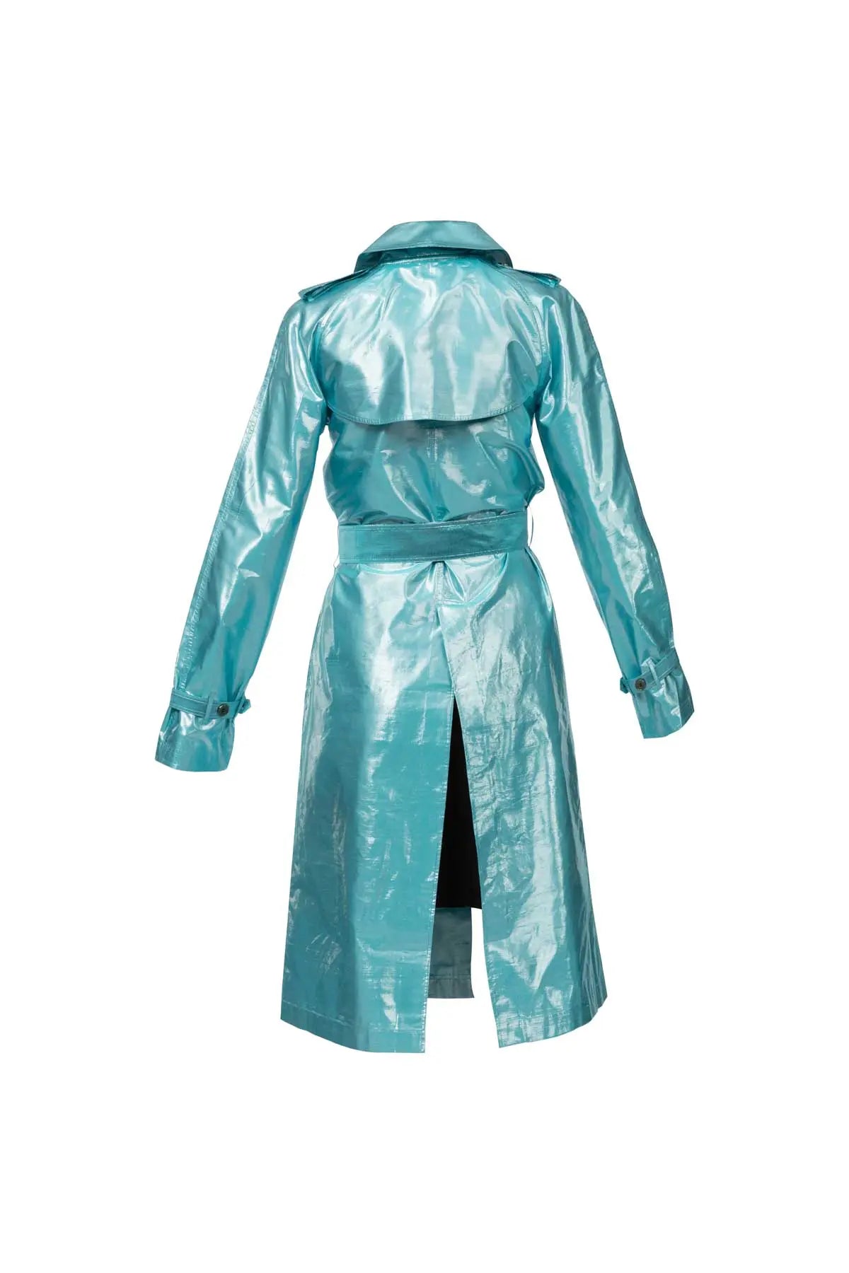 Metallic Silk Trench - Turquoise Debonnaire