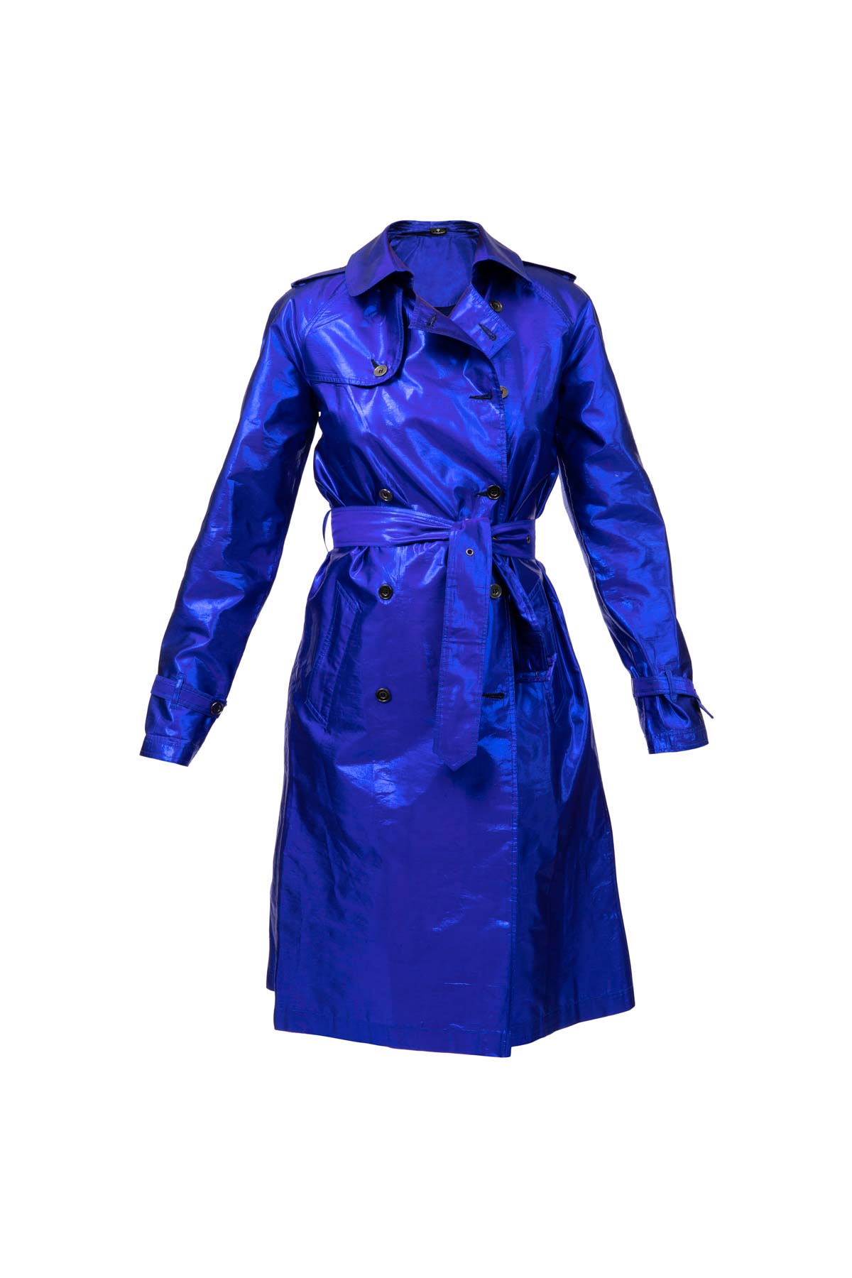 Metallic Silk Trench - Electric Blue