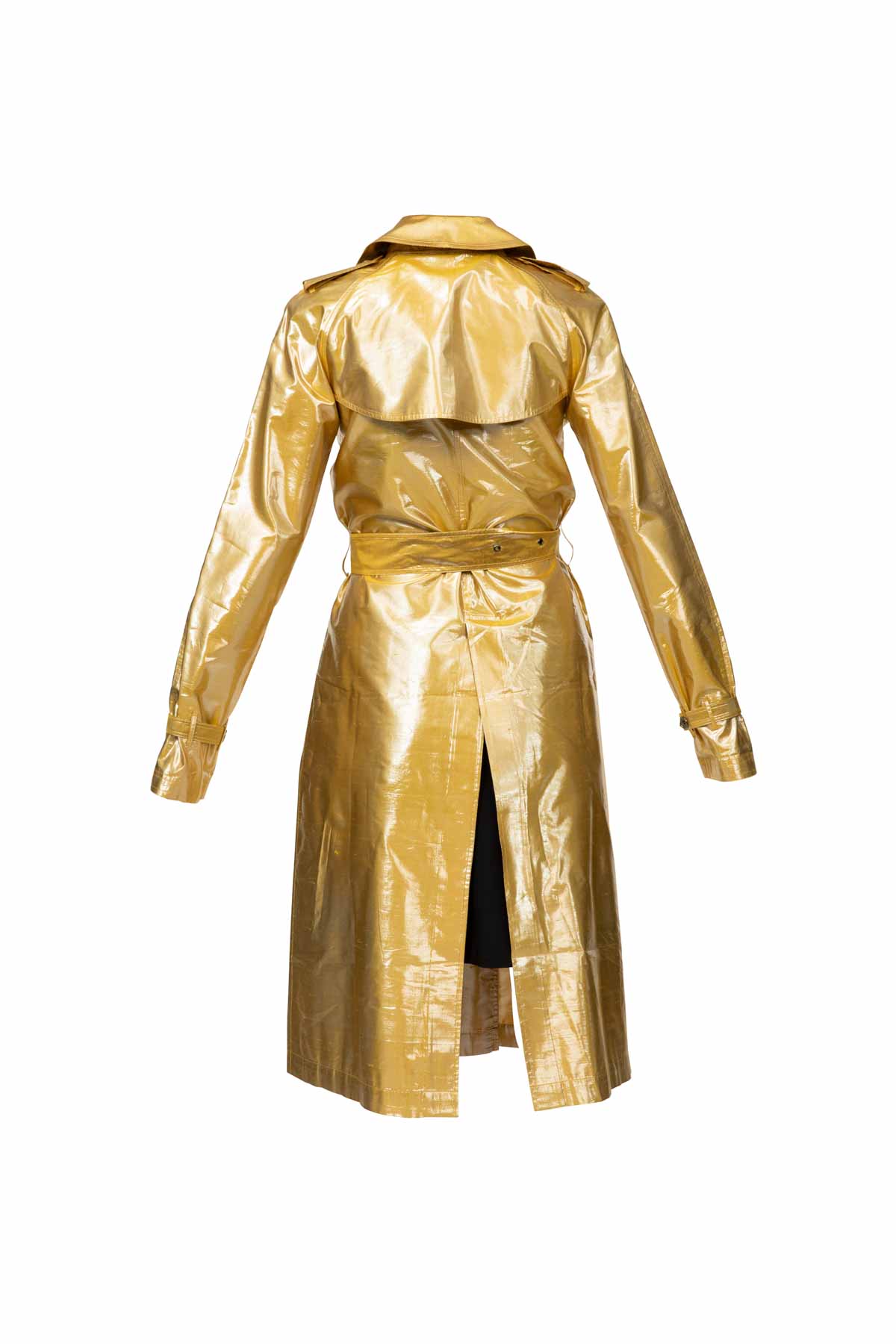 Metallic Silk Trench - Yellow Gold