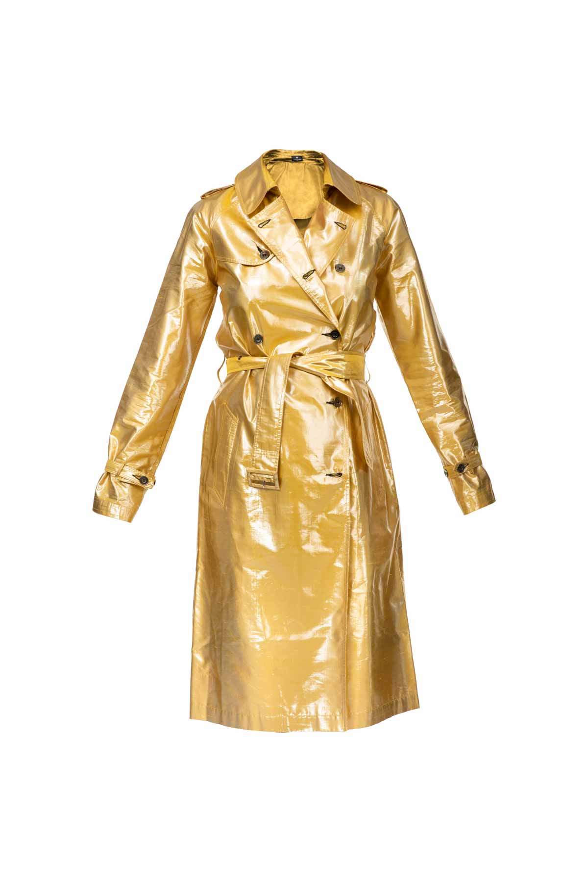 Metallic Silk Trench - Yellow Gold