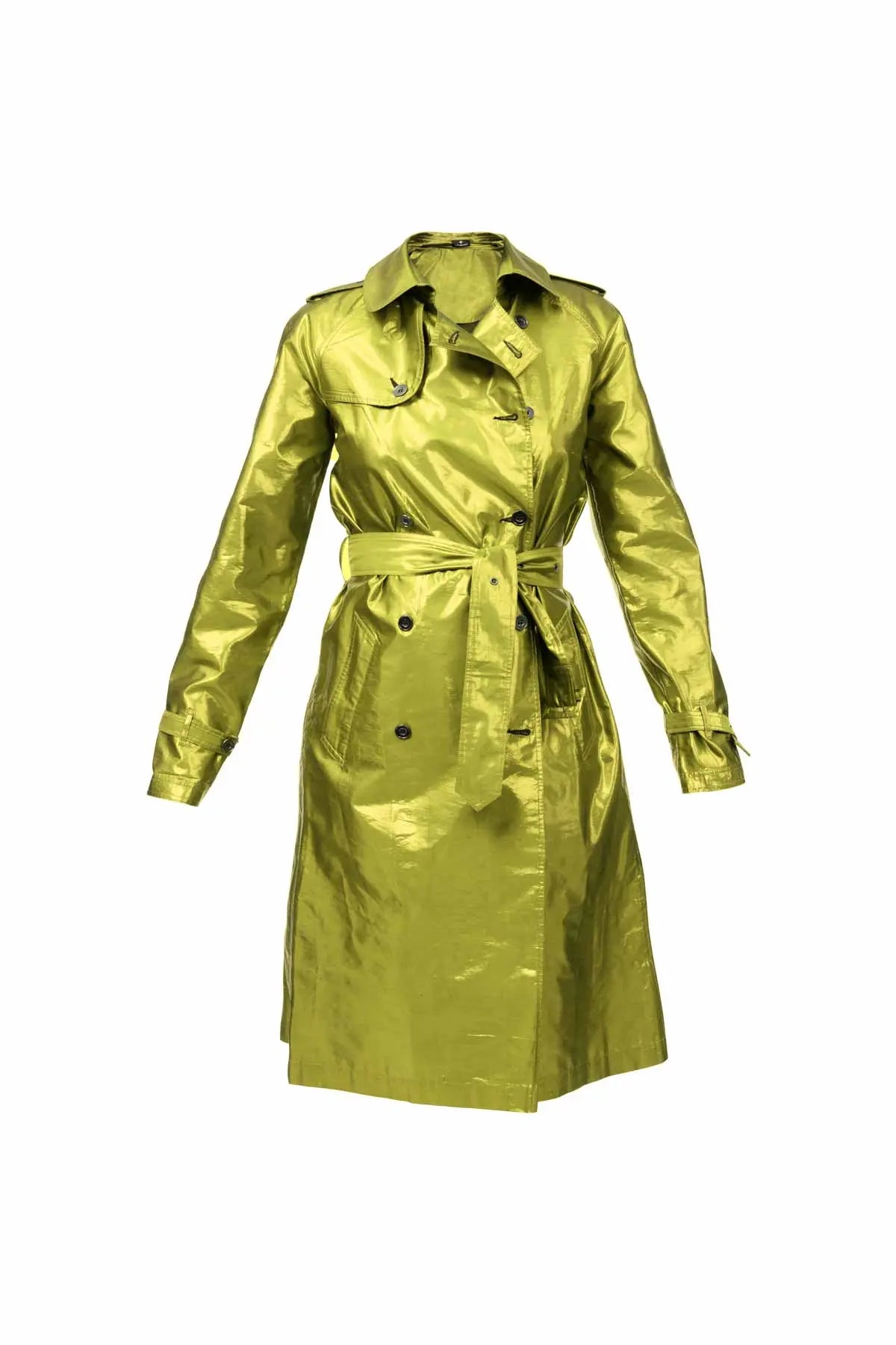 Metallic Silk Trench - Green Gold Debonnaire