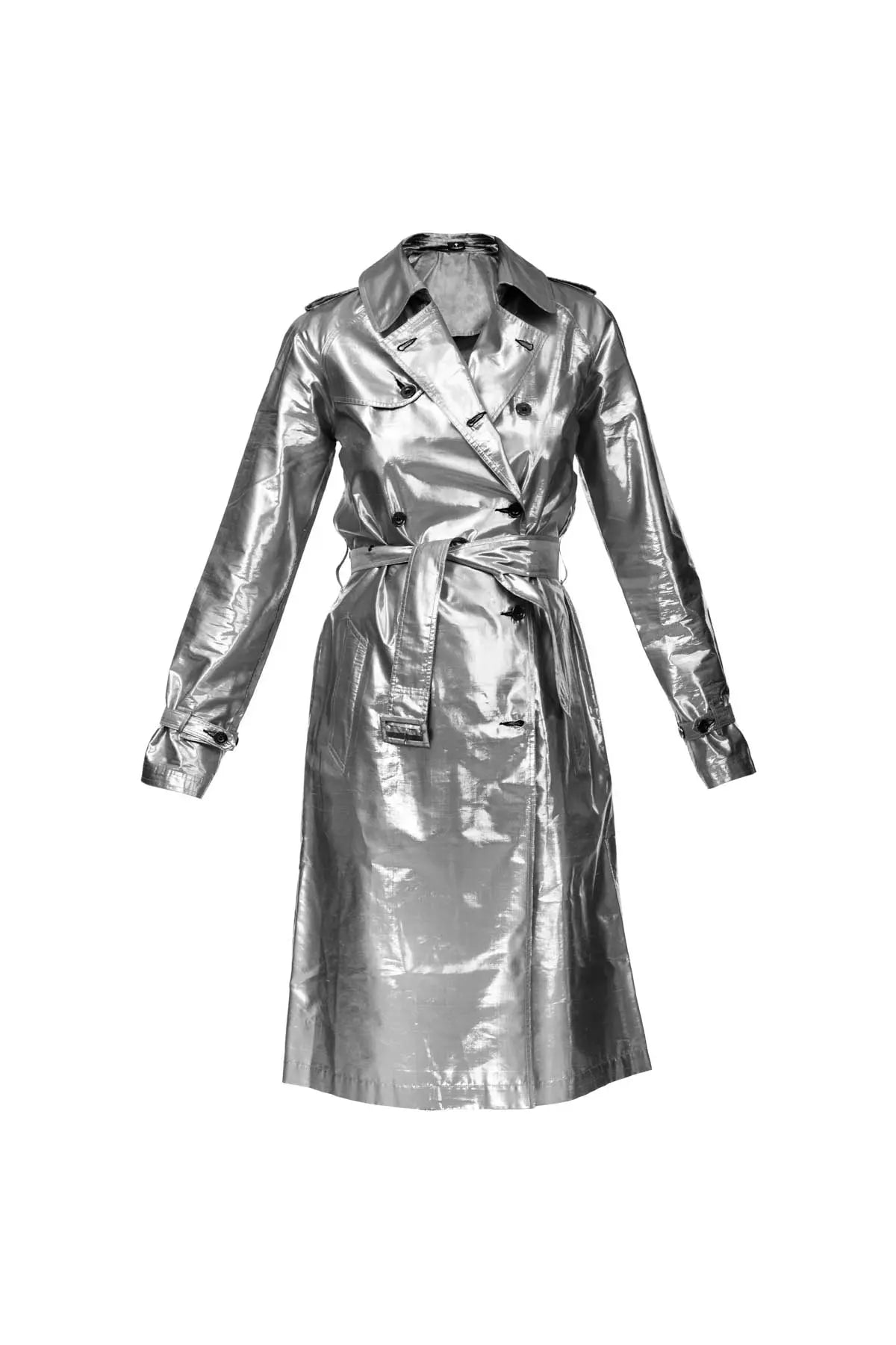 Metallic Silk Trench - Silver Black Debonnaire