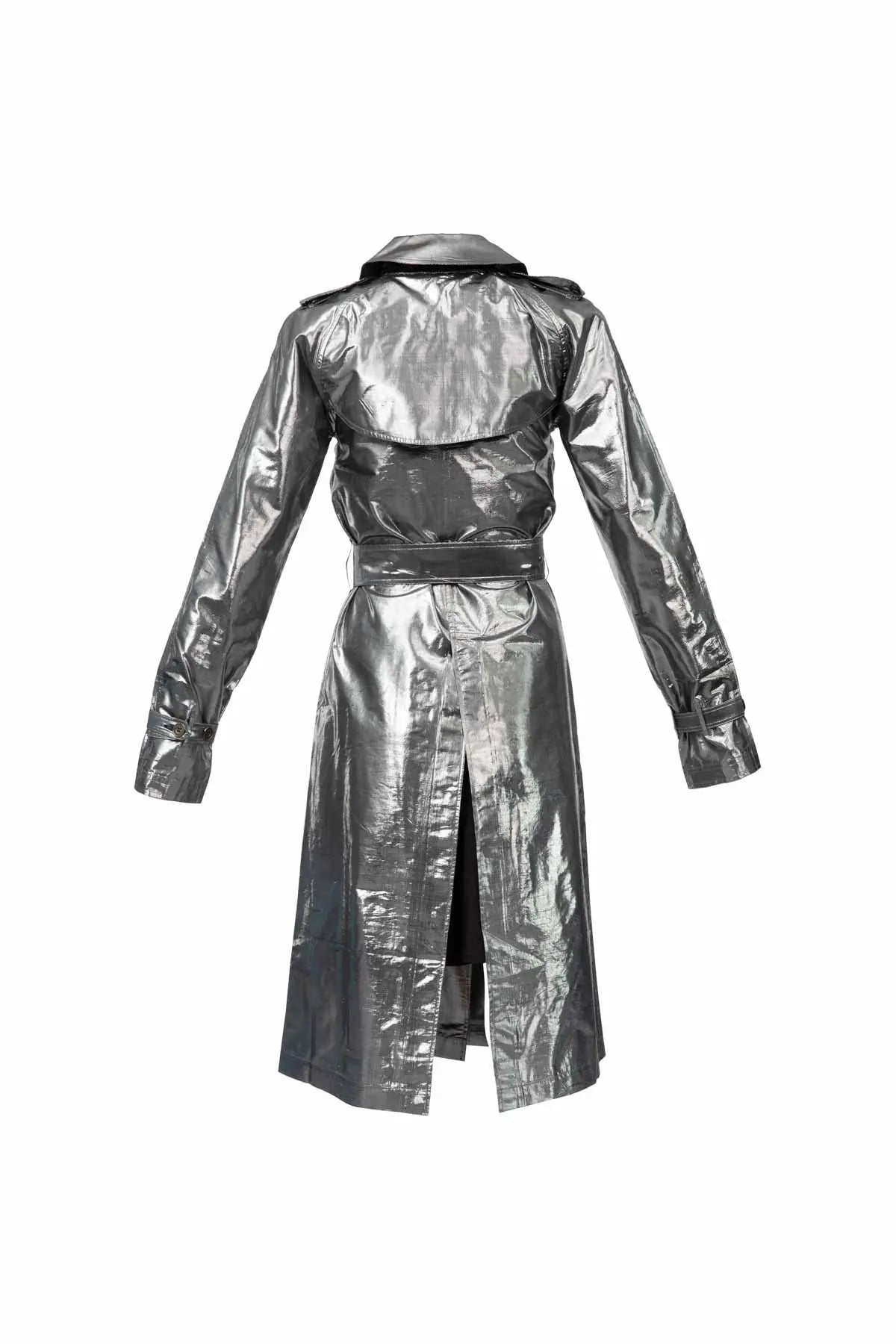 Metallic Silk Trench - Silver Black Debonnaire