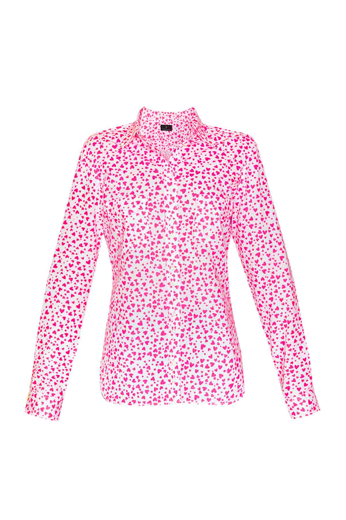 Women's Cotton Shirt - Pink Hearts Debonnaire